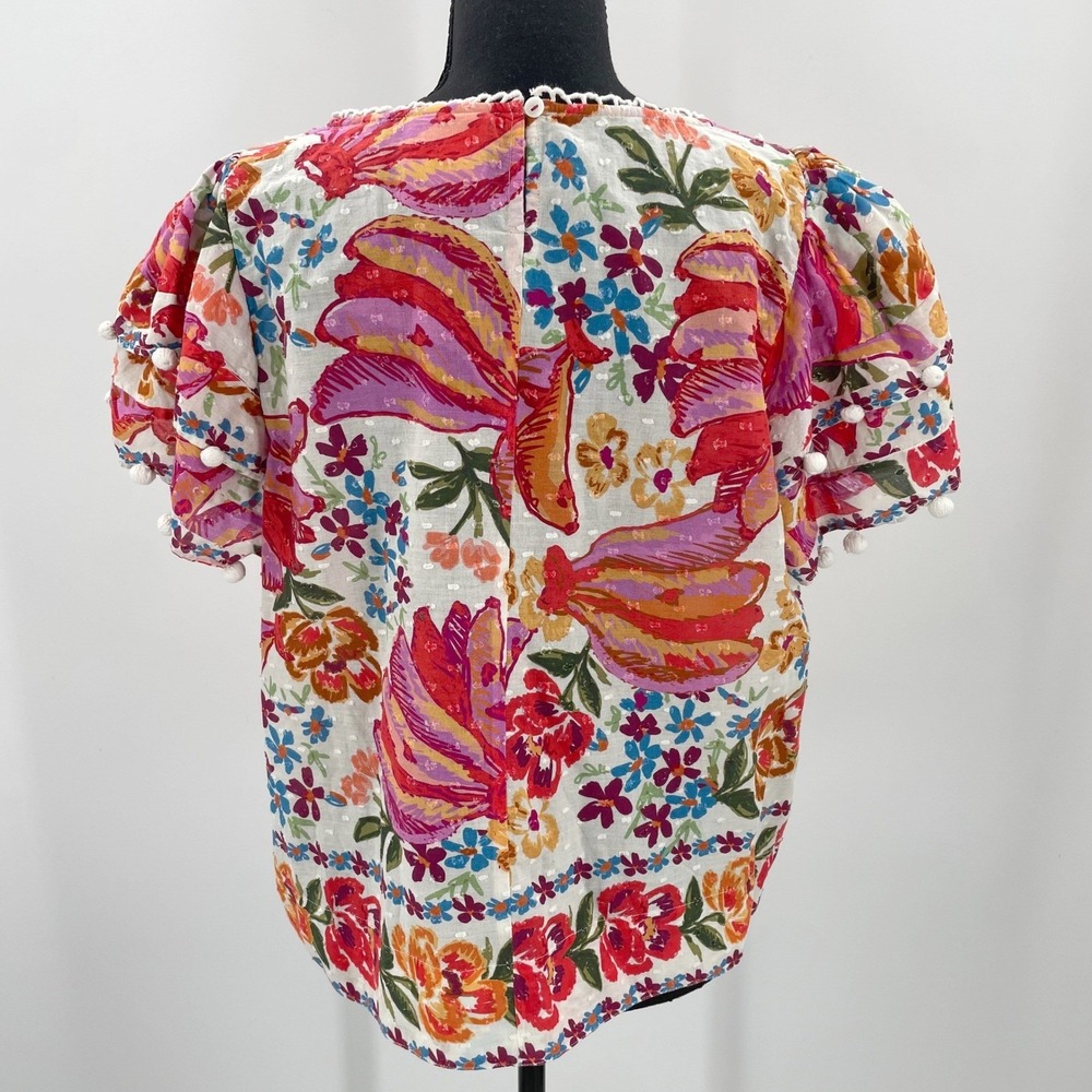 FARM Rio Multicolor Floral Puff-Sleeve Peasant Blouse with Banana Design - Picture 5 of 14